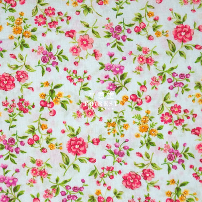 (1Meter) Cotton - Strawberry Flower Fabric Lt.green Cotton