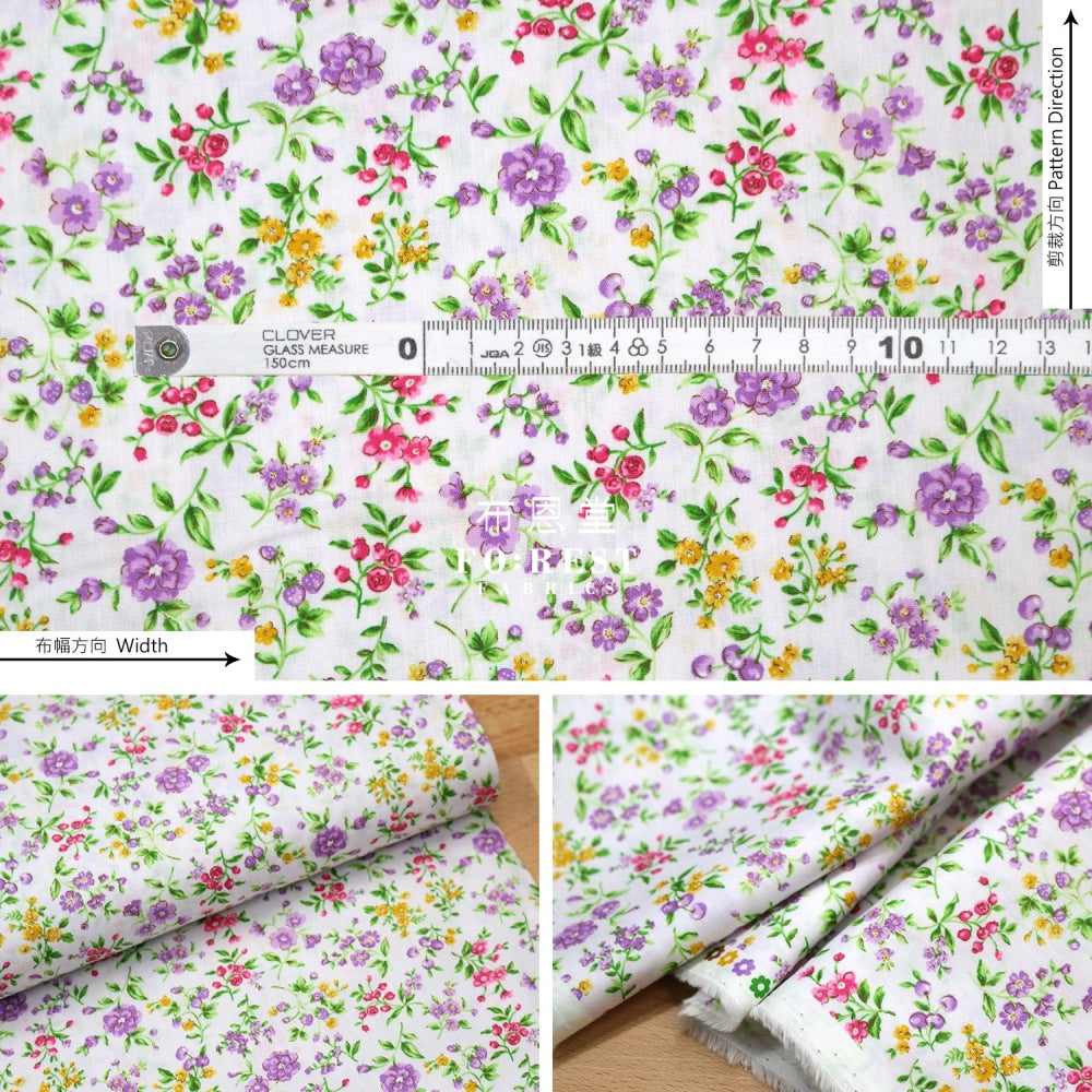 (1Meter) Cotton - Strawberry Flower Fabric Lt.purple Cotton