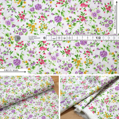 (1Meter) Cotton - Strawberry Flower Fabric Lt.purple Cotton