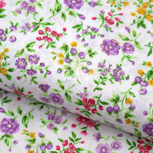 (1Meter) Cotton - Strawberry Flower Fabric Lt.purple Cotton