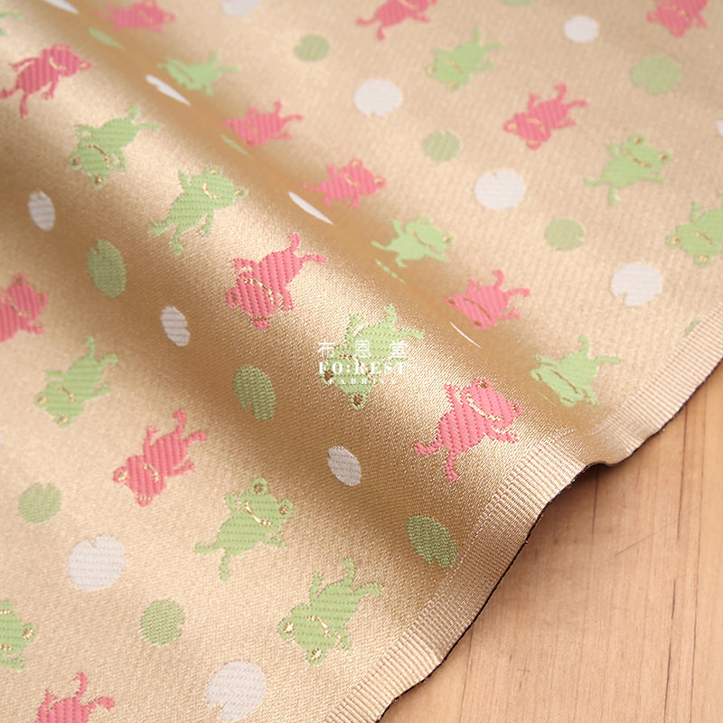 金らん"KINRAN"- Little frog青蛙 gold brocade fabric - forestfabric