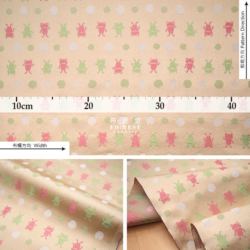 金らん"KINRAN"- Little frog青蛙 gold brocade fabric - forestfabric