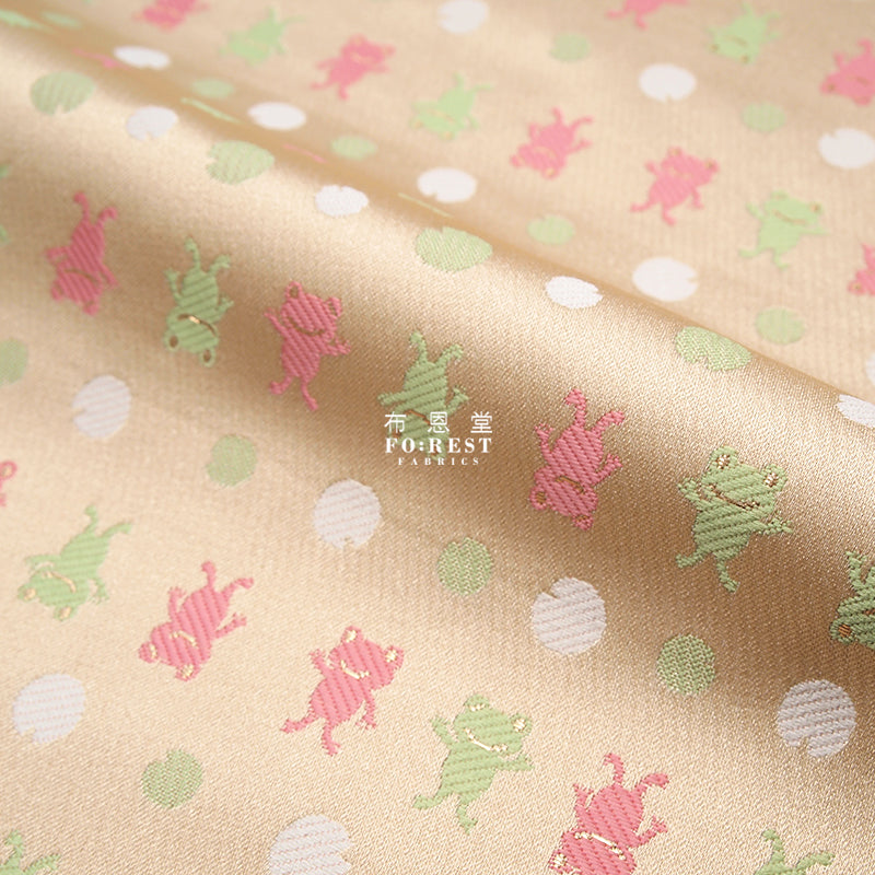 金らん"KINRAN"- Little frog青蛙 gold brocade fabric - forestfabric