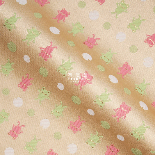 金らん"KINRAN"- Little frog青蛙 gold brocade fabric - forestfabric