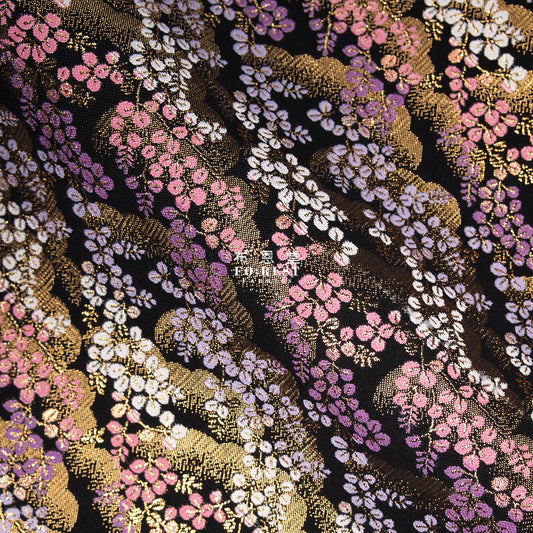 金らん "KINRAN" - Sakura 千本櫻 gold brocade fabric Black - forestfabric 布恩堂