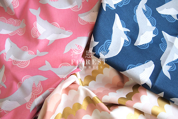 cotton - whale fabric - forest-fabric