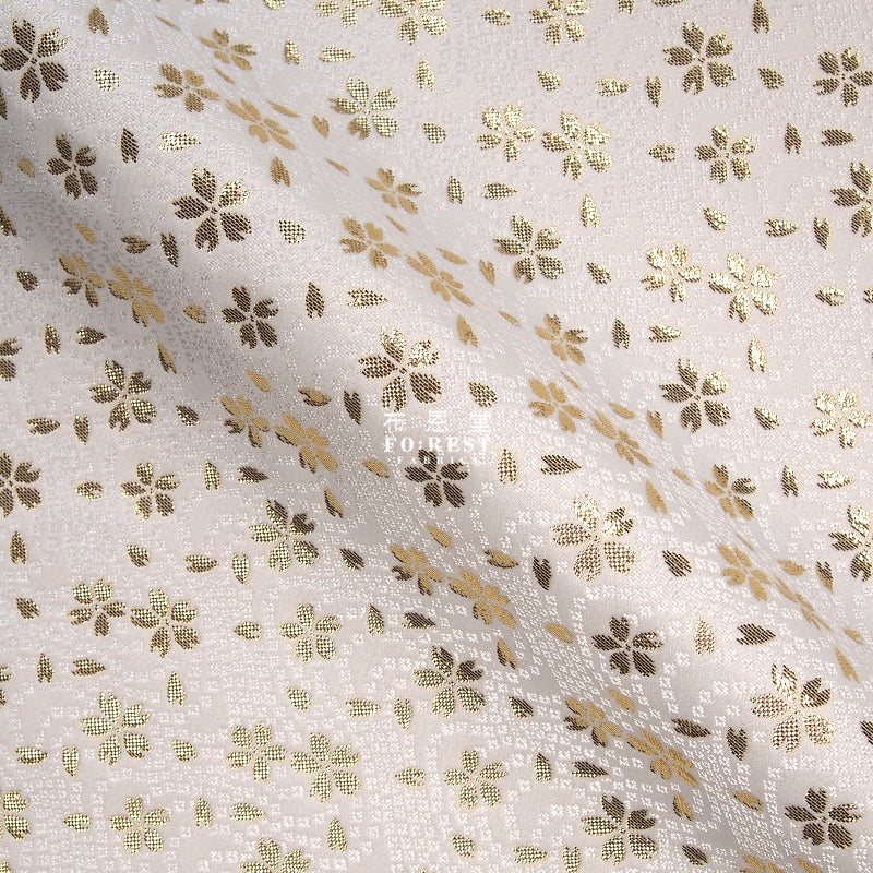 金らん "KINRAN" - 白銀櫻 sakura gold brocade fabric white - forestfabric 布恩堂