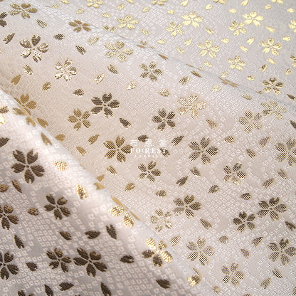 金らん "KINRAN" - 白銀櫻 sakura gold brocade fabric white - forestfabric 布恩堂