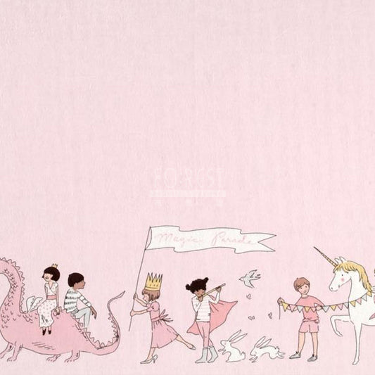 cotton - magical parade (double border) fabric -pink - forest-fabric