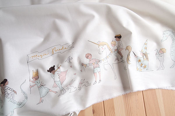 cotton - MAGICAL PARADE  (double border) fabric - white - forest-fabric