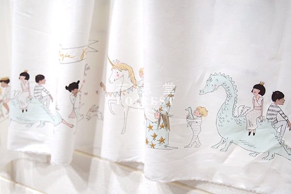 cotton - MAGICAL PARADE  (double border) fabric - white - forest-fabric