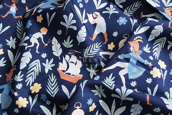 cotton - Awfully big adventure fabric - navy - forest-fabric
