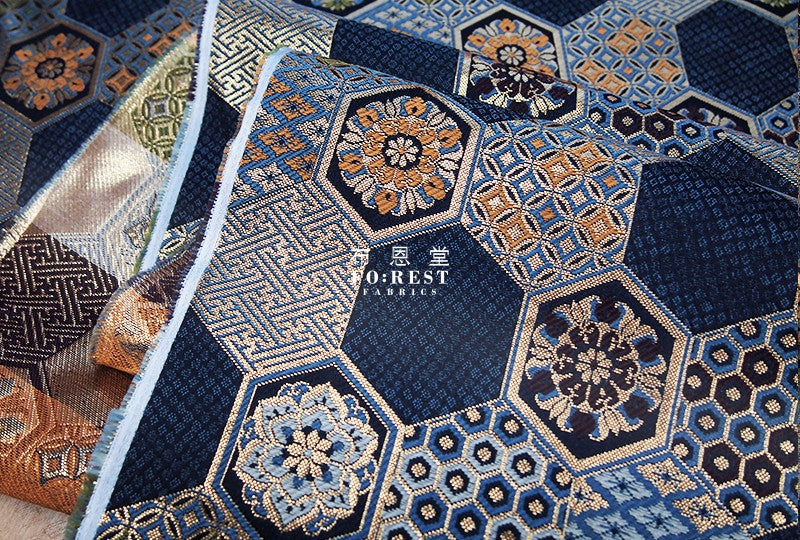 Gold Brocade - Geometric tortoise shell 龜甲 KINRAN fabric - forest-fabric