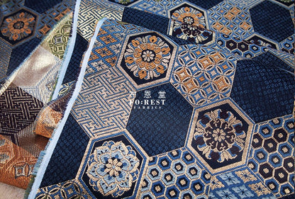 Gold Brocade - Geometric tortoise shell 龜甲 KINRAN fabric - forest-fabric
