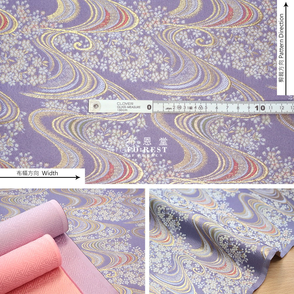 Gold Brocade - Sakura River fabric PURPLE - forestfabric 布恩堂
