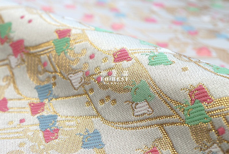 Gold Brocade - Birds River 鳥川 KINRAN fabric - forest-fabric