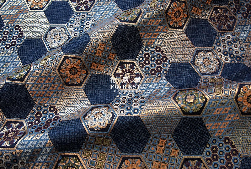 Gold Brocade - Geometric tortoise shell 龜甲 KINRAN fabric - forest-fabric