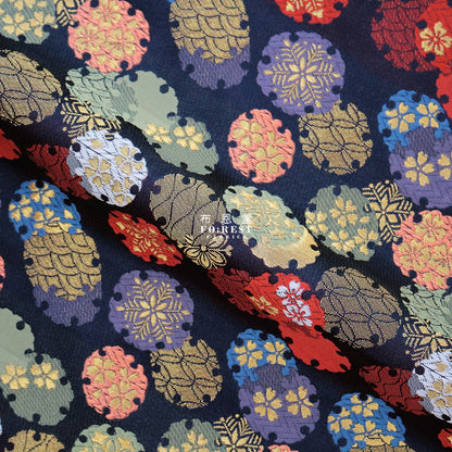 Gold Brocade - Yukiwa 雪輪 fabric NAVY - forestfabric 布恩堂
