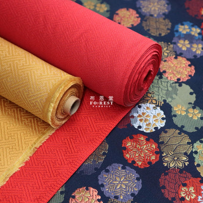 Gold Brocade - Yukiwa 雪輪 fabric NAVY - forestfabric 布恩堂