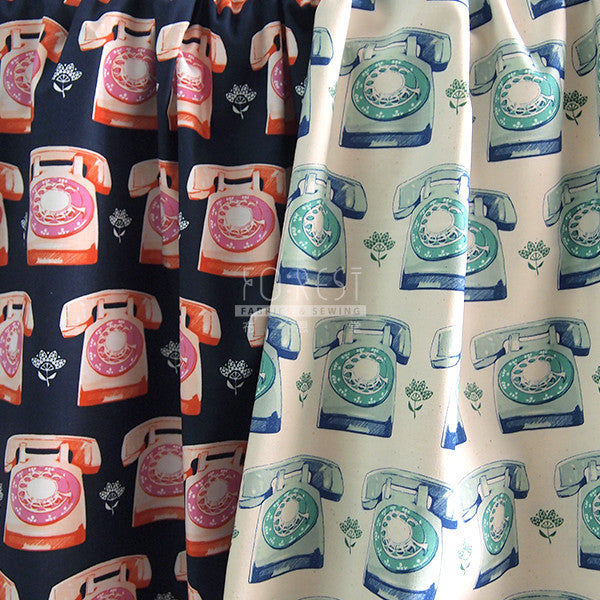 C+S cotton - TELEPHONES fabric - forest-fabric