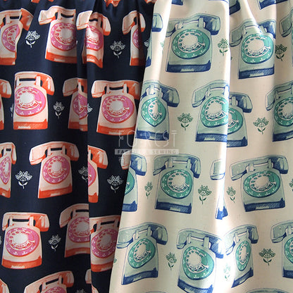 C+S cotton - TELEPHONES fabric - forest-fabric