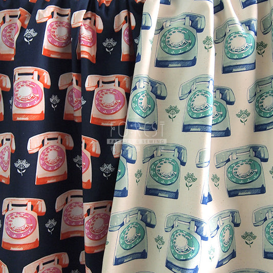 C+S cotton - TELEPHONES fabric - forest-fabric