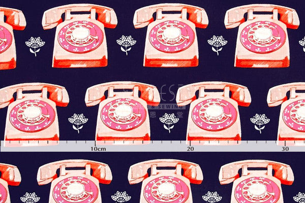 C+S cotton - TELEPHONES fabric - forest-fabric