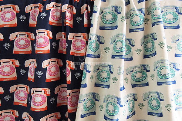 C+S cotton - TELEPHONES fabric - forest-fabric