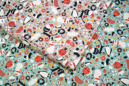 C+S - cotton - Christmas Penguin cats and snowman fabric - forest-fabric
