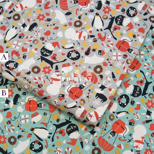 C+S - cotton - Christmas Penguin cats and snowman fabric - forest-fabric