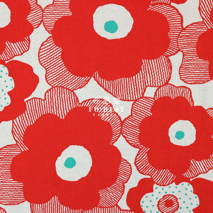 Canvas - Bouquet Fabric Red Cotton Linen Canvas