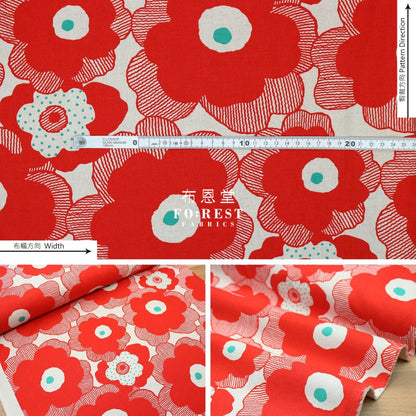 Canvas - Bouquet Fabric Red Cotton Linen Canvas