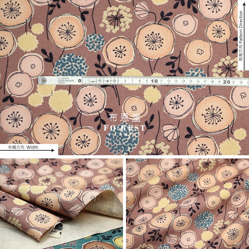 Canvas - Flower Leaf Fabric Dark Pink - FO:REST Fabric 布恩堂Liberty fabrictana lawnjapanese fabricykk zipper