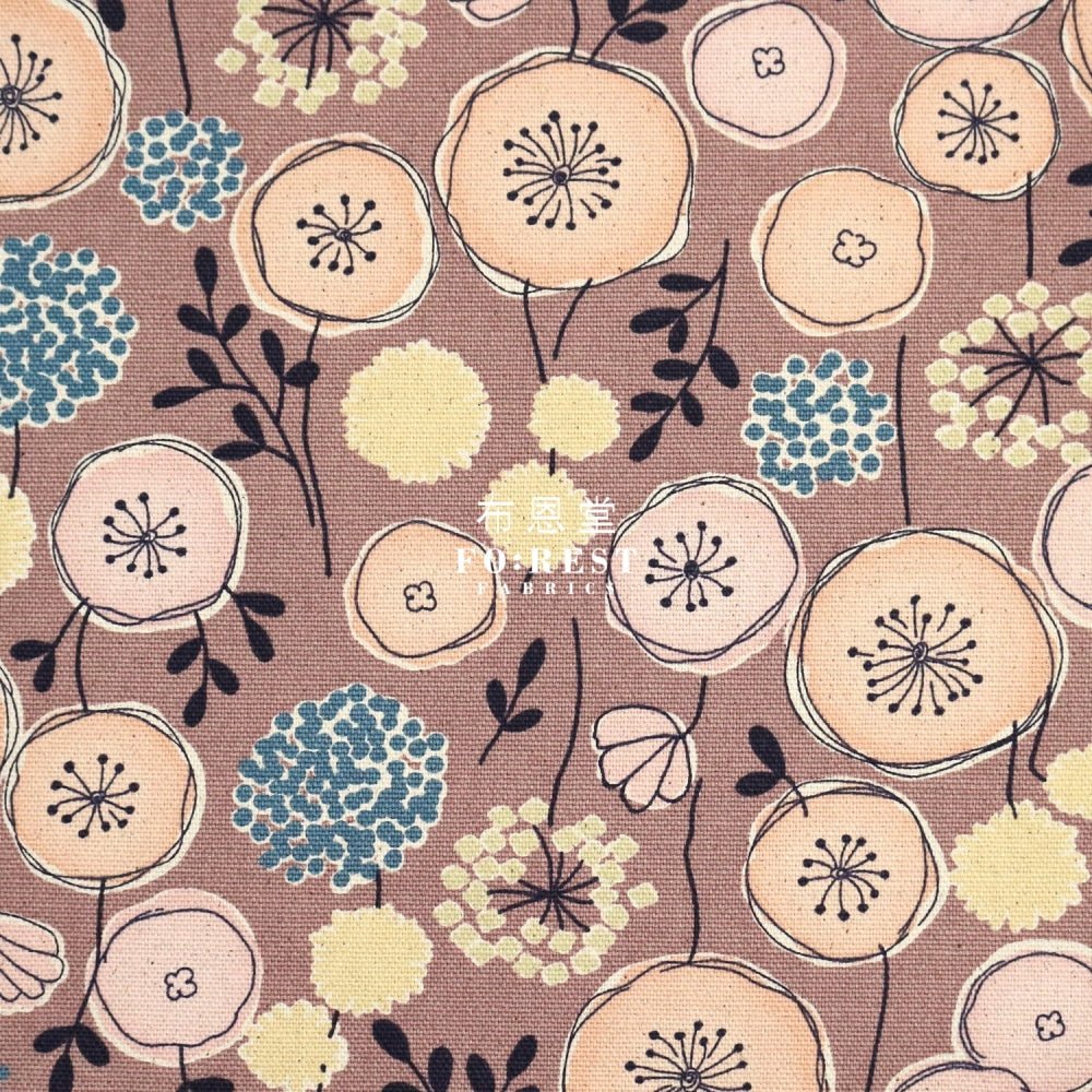 Canvas - Flower Leaf Fabric Dark Pink - FO:REST Fabric 布恩堂Liberty fabrictana lawnjapanese fabricykk zipper