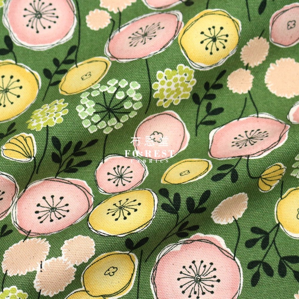 Canvas - Flower Leaf Fabric Green - FO:REST Fabric 布恩堂Liberty fabrictana lawnjapanese fabricykk zipper