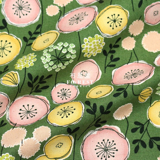 Canvas - Flower Leaf Fabric Green - FO:REST Fabric 布恩堂Liberty fabrictana lawnjapanese fabricykk zipper