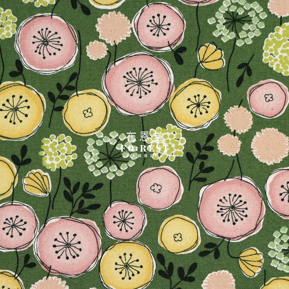 Canvas - Flower Leaf Fabric Green - FO:REST Fabric 布恩堂Liberty fabrictana lawnjapanese fabricykk zipper
