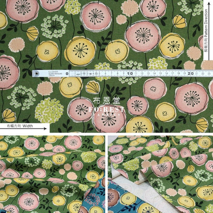 Canvas - Flower Leaf Fabric Green - FO:REST Fabric 布恩堂Liberty fabrictana lawnjapanese fabricykk zipper