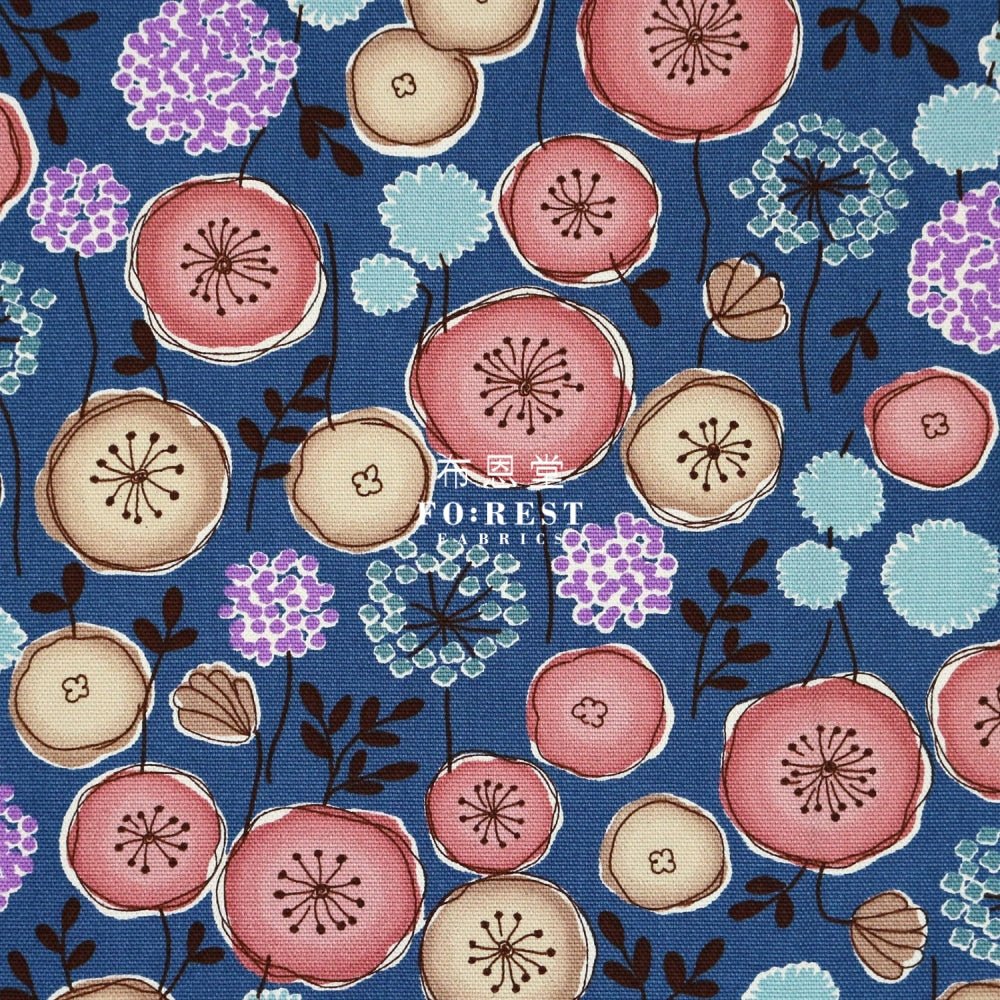 Canvas - Flower Leaf Fabric Navy - FO:REST Fabric 布恩堂Liberty fabrictana lawnjapanese fabricykk zipper