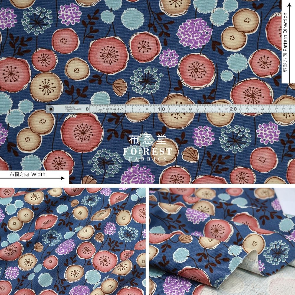 Canvas - Flower Leaf Fabric Navy - FO:REST Fabric 布恩堂Liberty fabrictana lawnjapanese fabricykk zipper