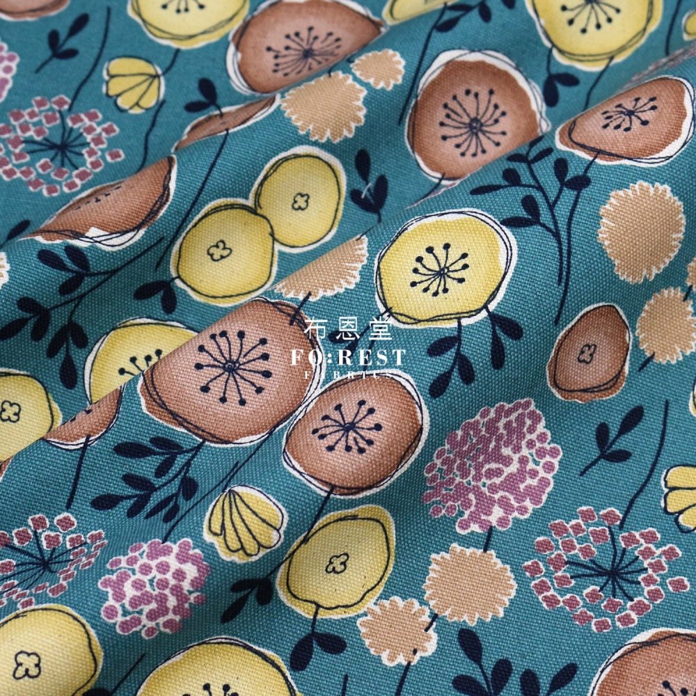 Canvas - Flower Leaf Fabric Turquoise - FO:REST Fabric 布恩堂Liberty fabrictana lawnjapanese fabricykk zipper
