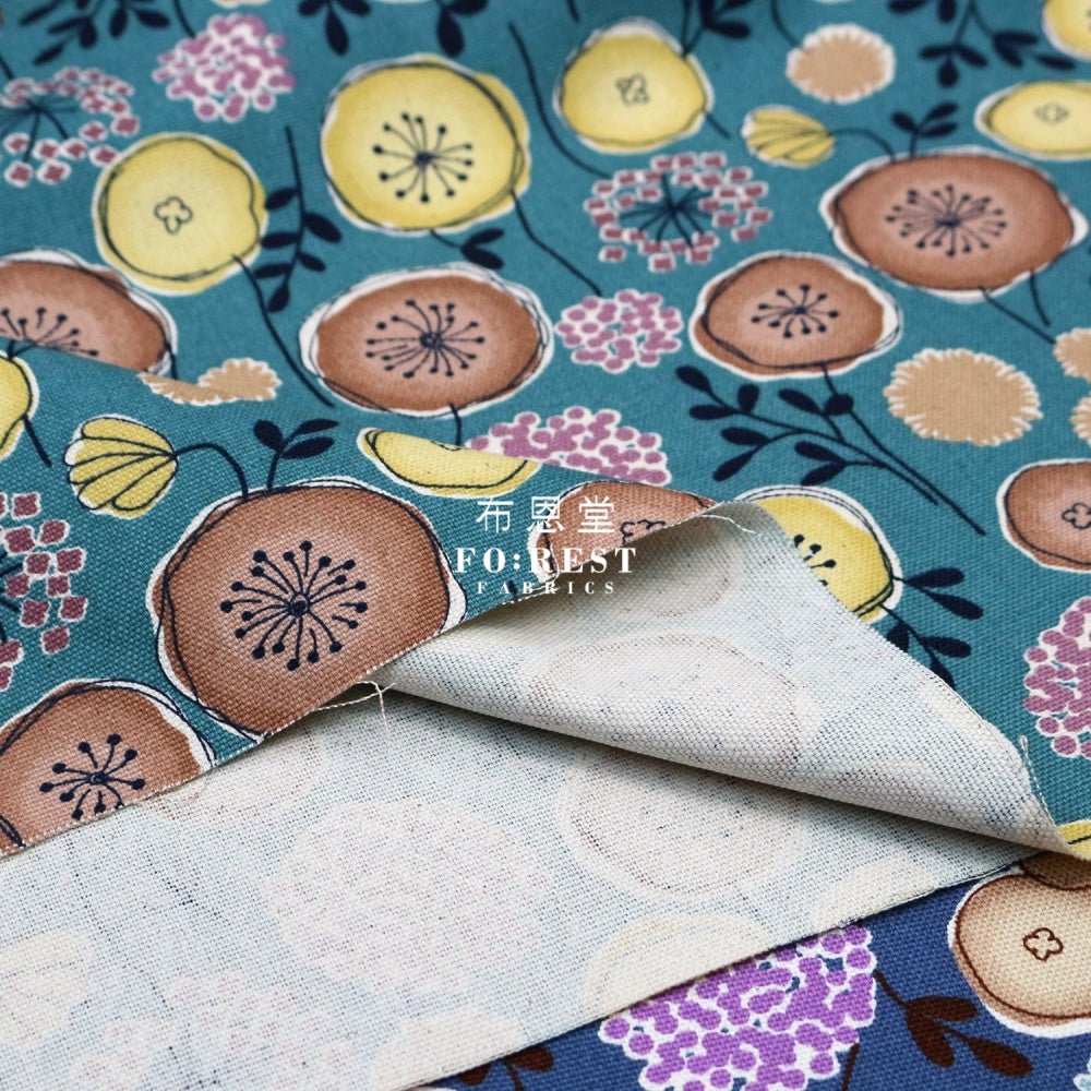Canvas - Flower Leaf Fabric Turquoise - FO:REST Fabric 布恩堂Liberty fabrictana lawnjapanese fabricykk zipper