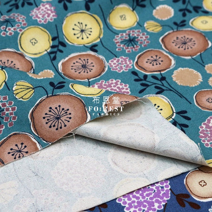 Canvas - Flower Leaf Fabric Turquoise - FO:REST Fabric 布恩堂Liberty fabrictana lawnjapanese fabricykk zipper