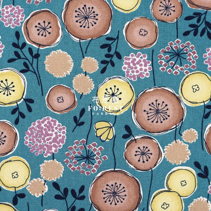 Canvas - Flower Leaf Fabric Turquoise - FO:REST Fabric 布恩堂Liberty fabrictana lawnjapanese fabricykk zipper