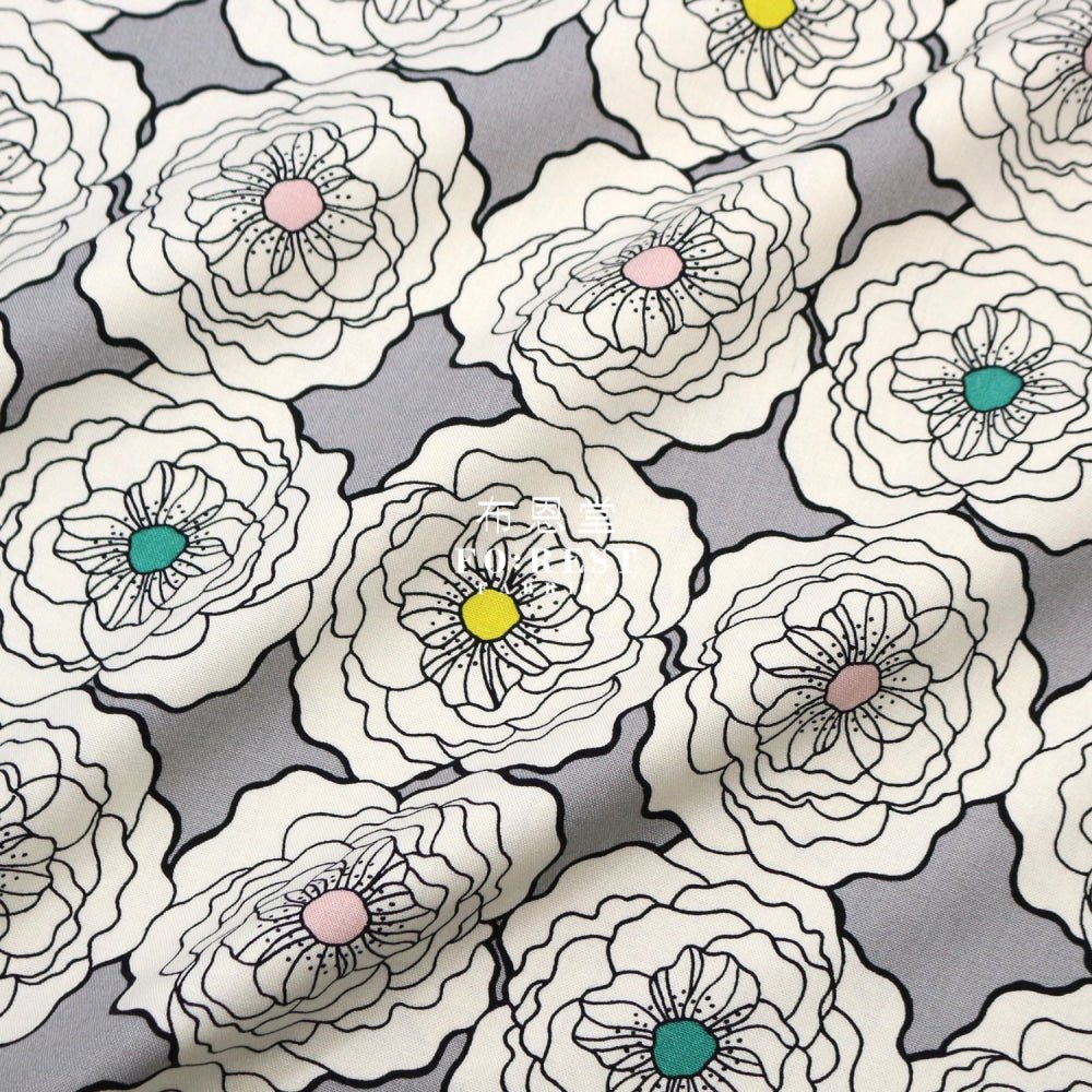 Canvas - Peony flower fabric Gray - FO:REST Fabric 布恩堂Liberty fabrictana lawnjapanese fabricykk zipper
