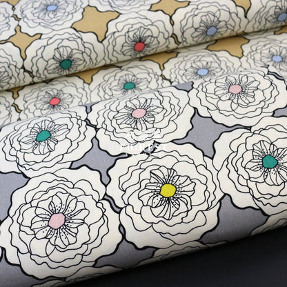 Canvas - Peony flower fabric Gray - FO:REST Fabric 布恩堂Liberty fabrictana lawnjapanese fabricykk zipper