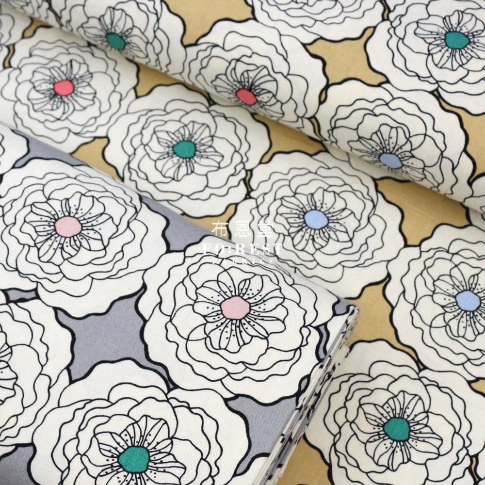 Canvas - Peony flower fabric Gray - FO:REST Fabric 布恩堂Liberty fabrictana lawnjapanese fabricykk zipper