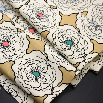 Canvas - Peony Flower Fabric Khaki Cotton Linen Canvas