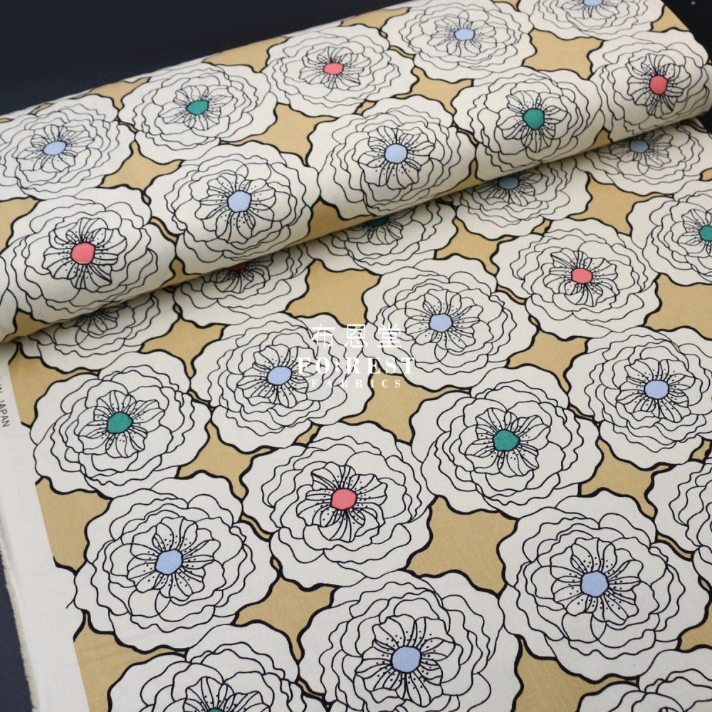 Canvas - Peony flower fabric Khaki - FO:REST Fabric 布恩堂Liberty fabrictana lawnjapanese fabricykk zipper