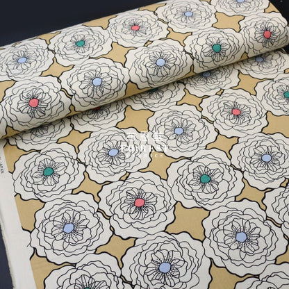 Canvas - Peony flower fabric Khaki - FO:REST Fabric 布恩堂Liberty fabrictana lawnjapanese fabricykk zipper